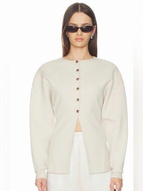 Good American Exaggerated Sleeve Flyaway Cardigan Light Taupe Small